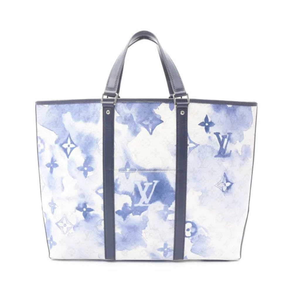 Louis Vuitton Weekend Tote Bag Canvas Leather Monogram Watercolor White Blue